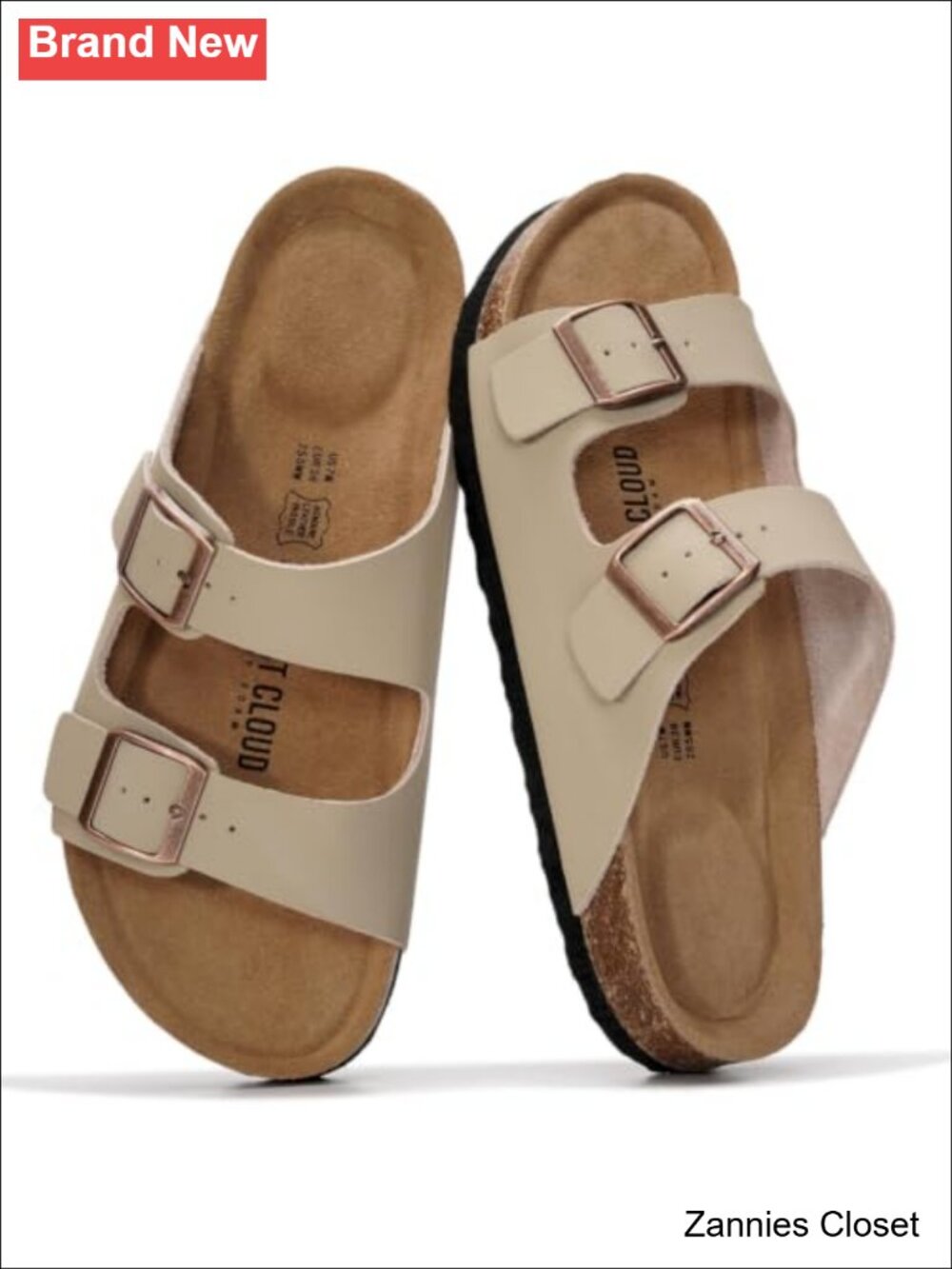 ✨Project Cloud Genuine Leather Women's Slide Sandals Memory Foam Cork Footbed